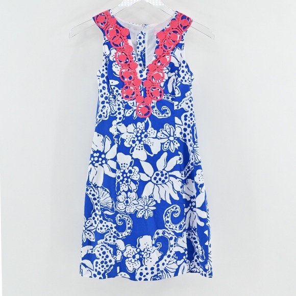 Lilly Pulitzer Augusta Cotton Shift Dress Size 00 Blue Quahog Chowdah Seahorse - Picture 2 of 14